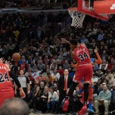 Bulls vs.Thunder - Wendell Carter, Jr. passing the ball after a rebound